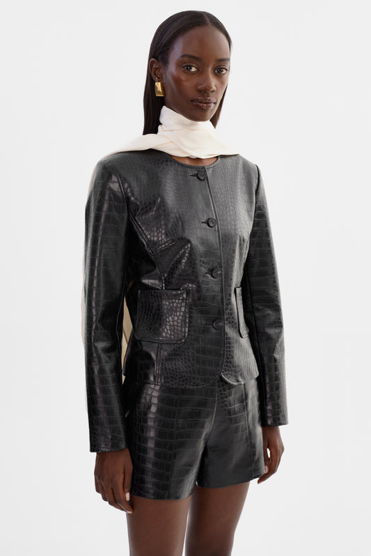 AGNES | Faux Leather Croco Jacket
