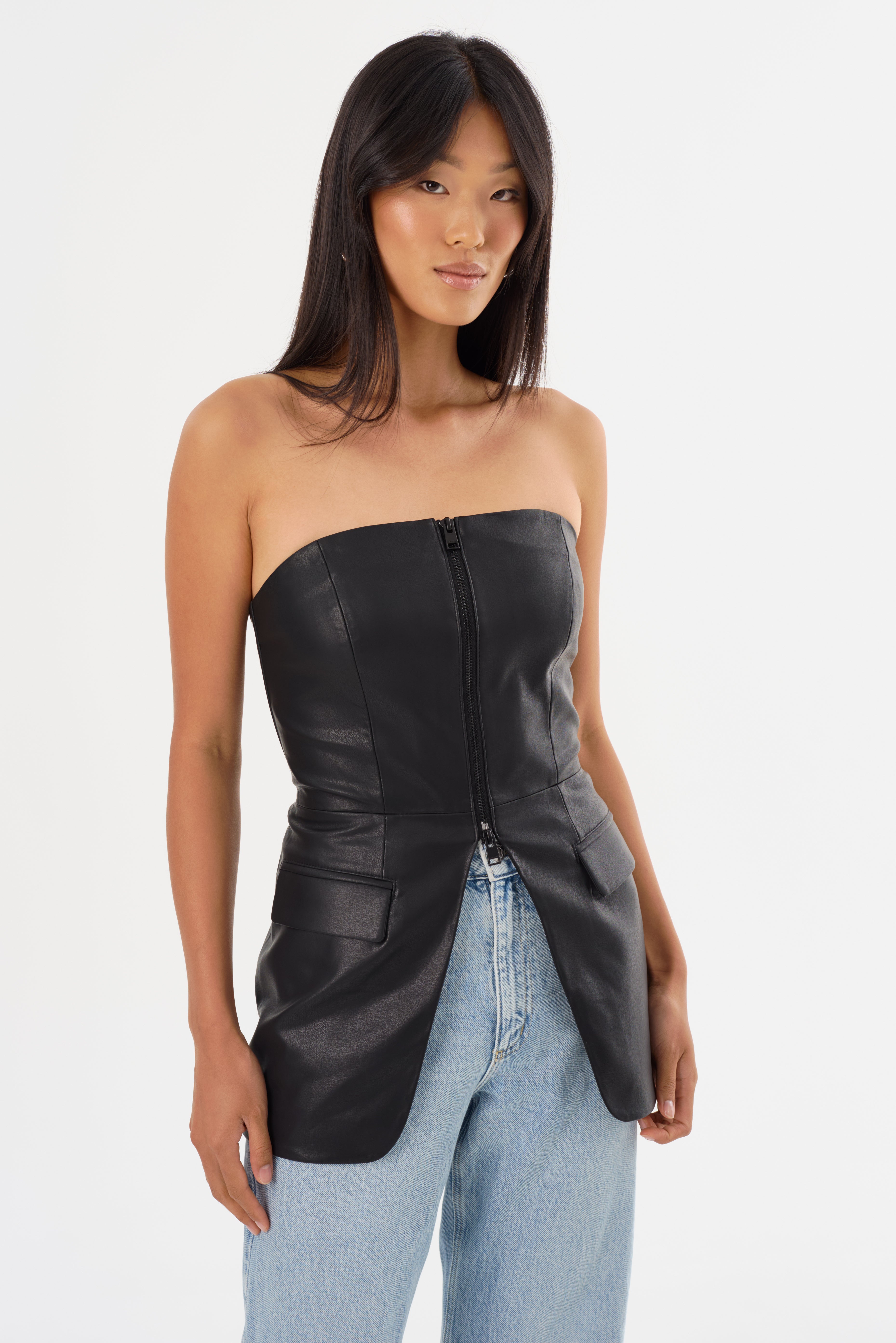 AVANI Faux Leather Bustier Top