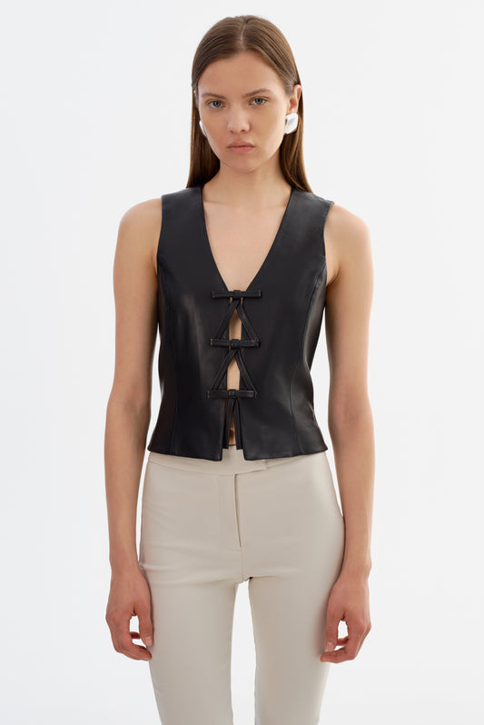 BASTINA | Leather Bow Top