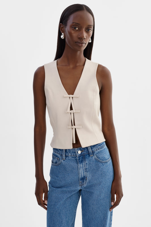 BASTINA | Leather Bow Top