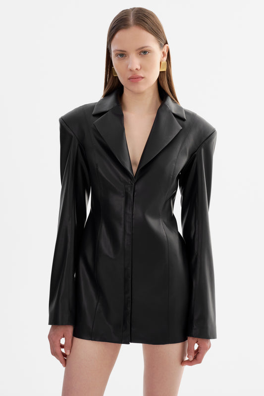 BENEDETTA | Faux Leather Blazer Dress
