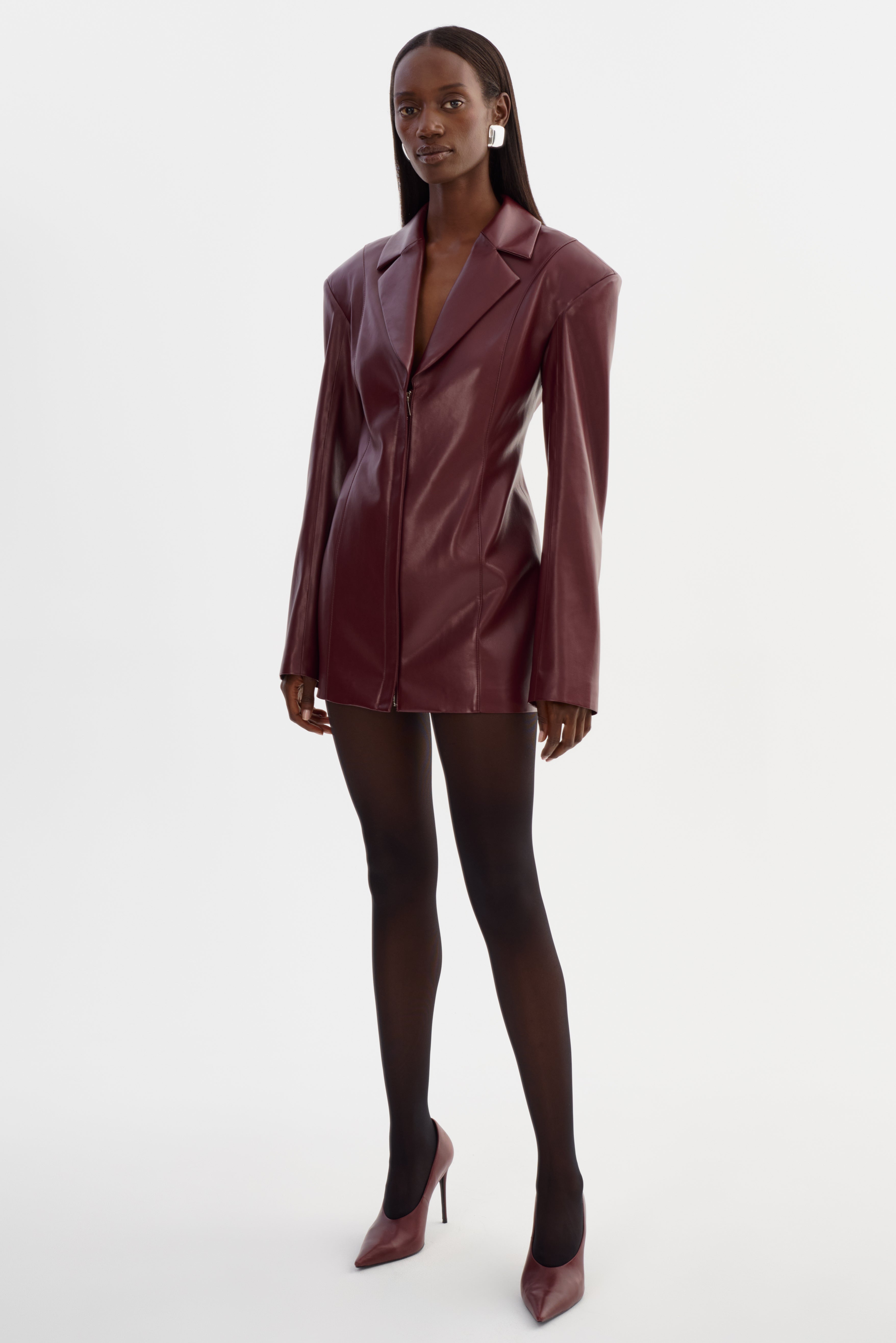 BENEDETTA | Faux Leather Blazer Dress Burgundy / XS BENEDETTA | Faux Leather Blazer Dress Burgundy / XS