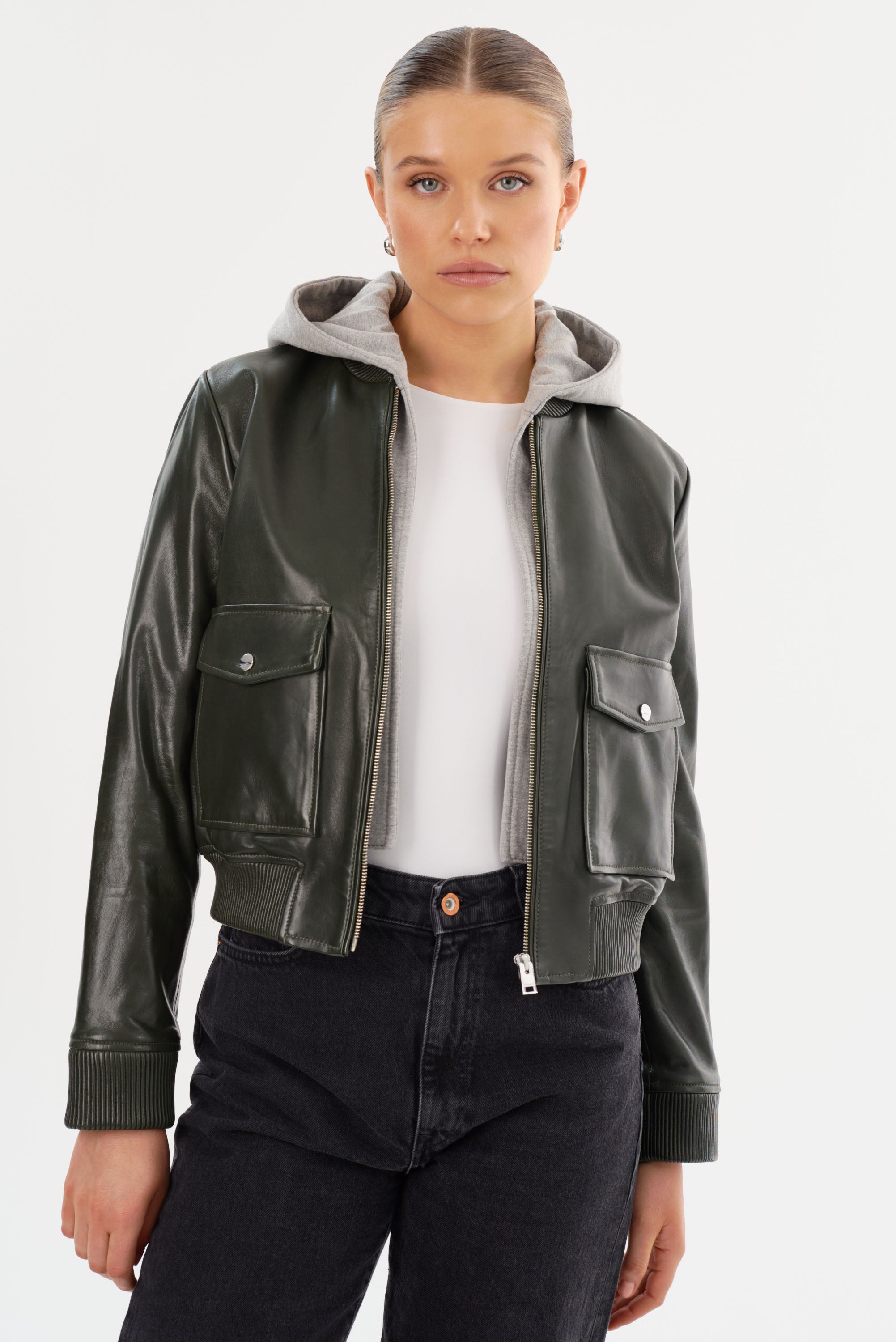 CANDACE Leather Bomber Jacket - Main Image