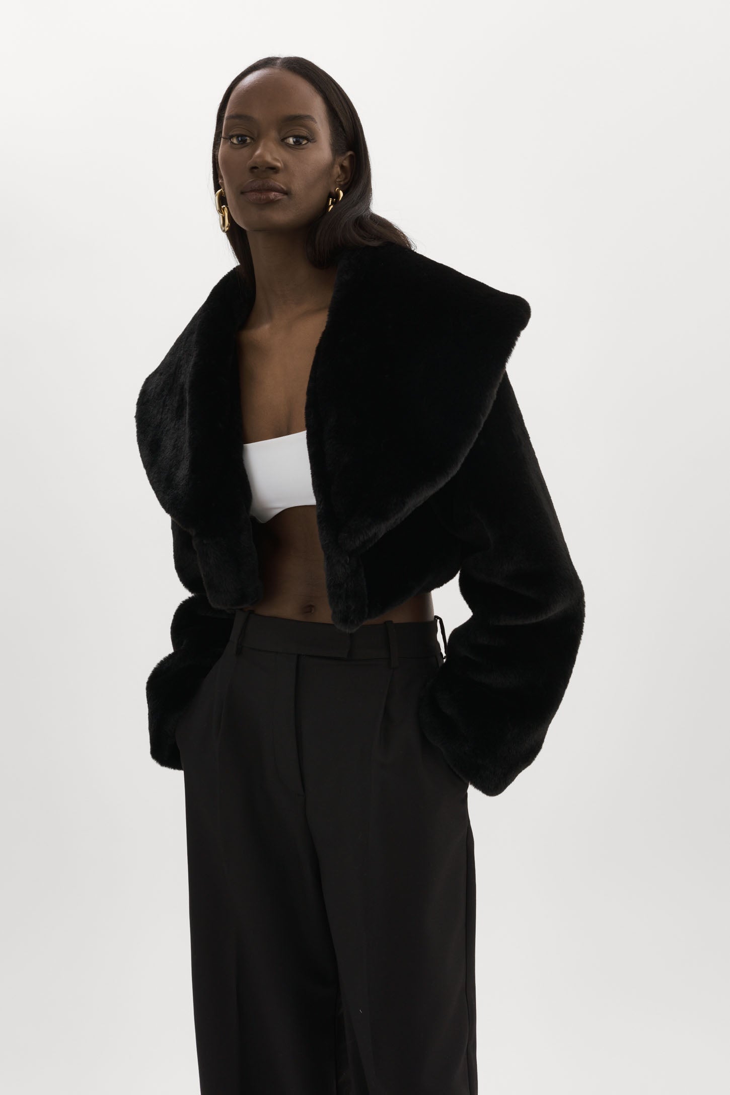 DANIKA Faux Fur Crop Jacket - Main Image