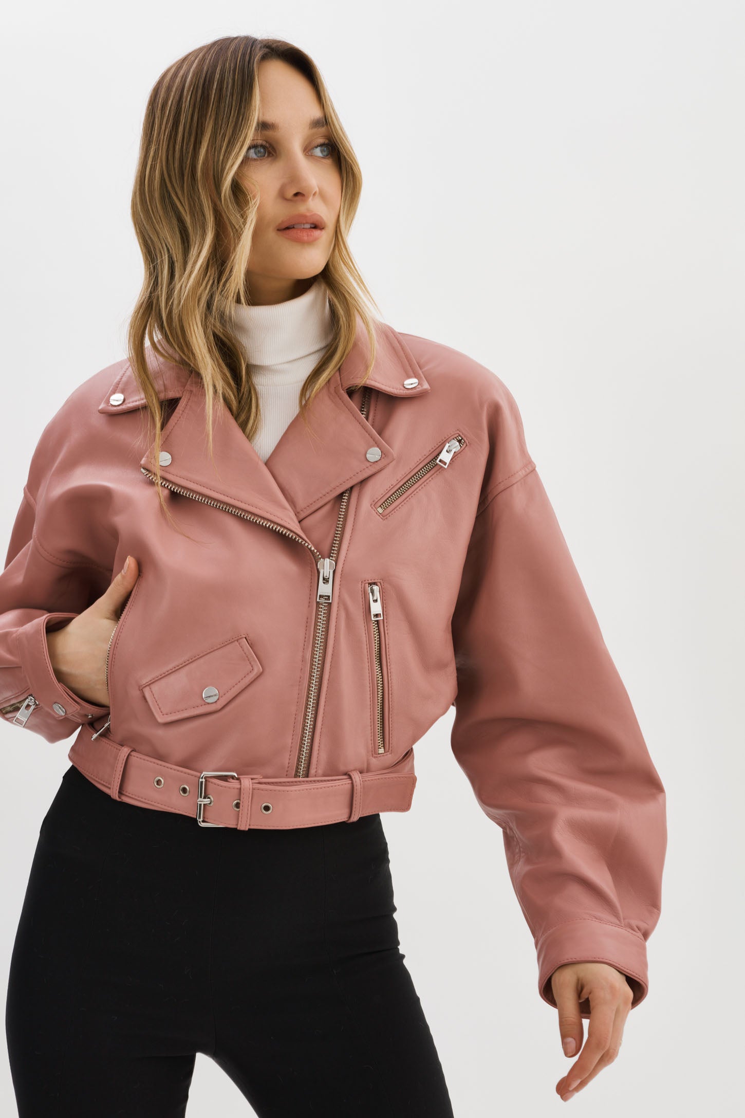 Mauve leather jacket outlet