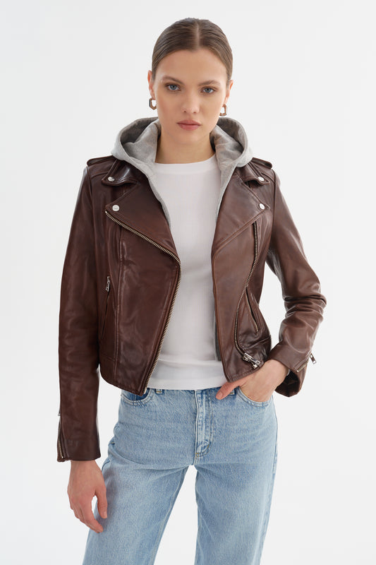 HOLY | Leather Biker Jacket with Removable Hood