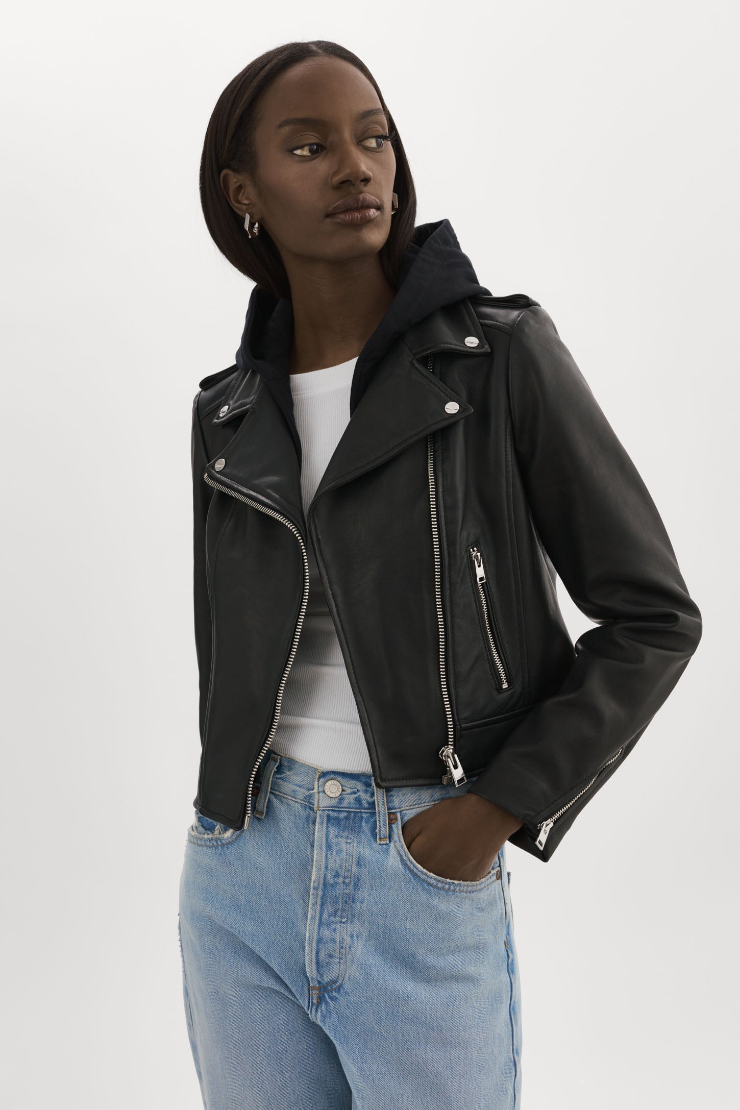 HOLY Leather Biker Jacket with Removable Hood