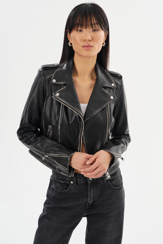 HOLY | Leather Biker Jacket with Removable Hood
