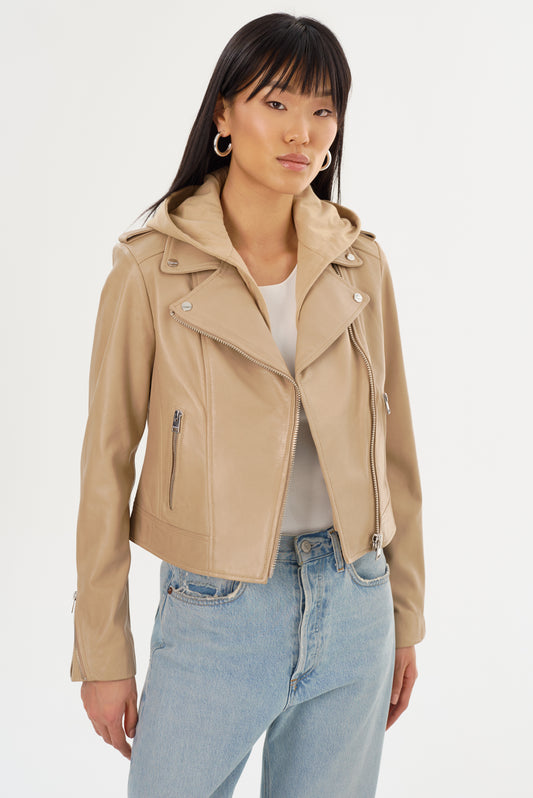 HOLY | Leather Biker Jacket with Removable Hood