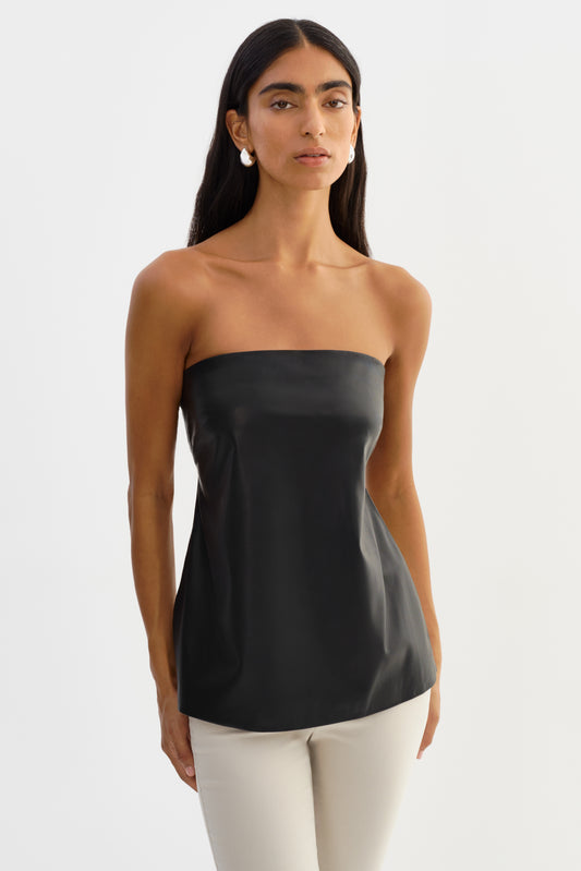 KATYA | Faux Leather Open Back Strapless Top