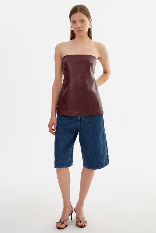 KATYA | Faux Leather Open Back Strapless Top