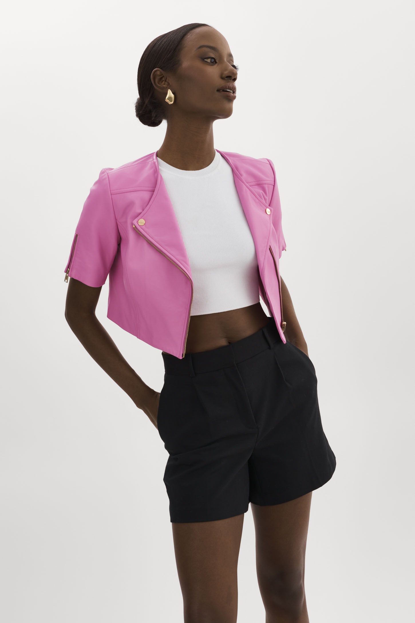 Kirsi Cropped Biker Jacket – Curated By Club Prive NYC