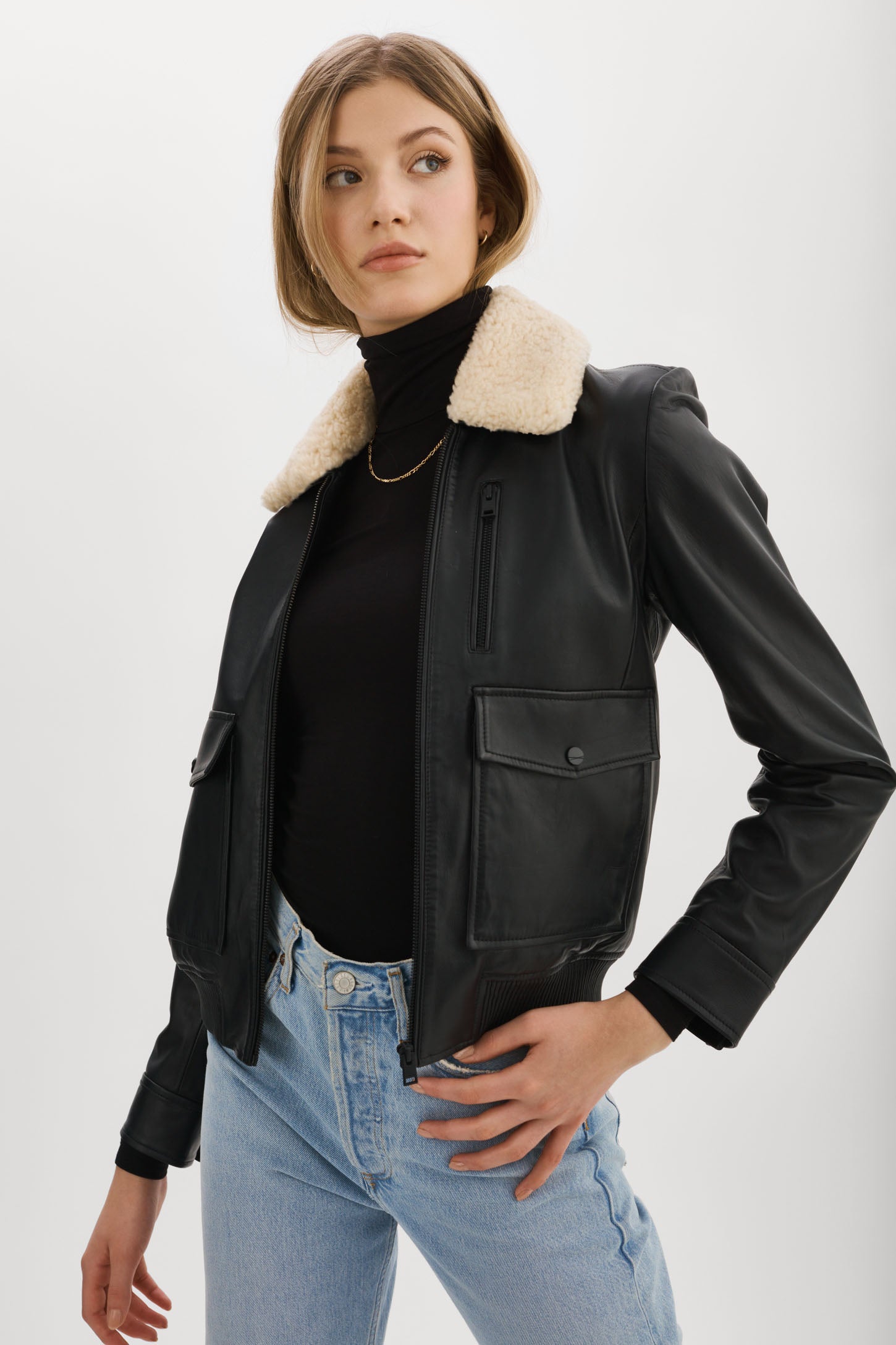 KLEMENCE Leather Aviator Jacket