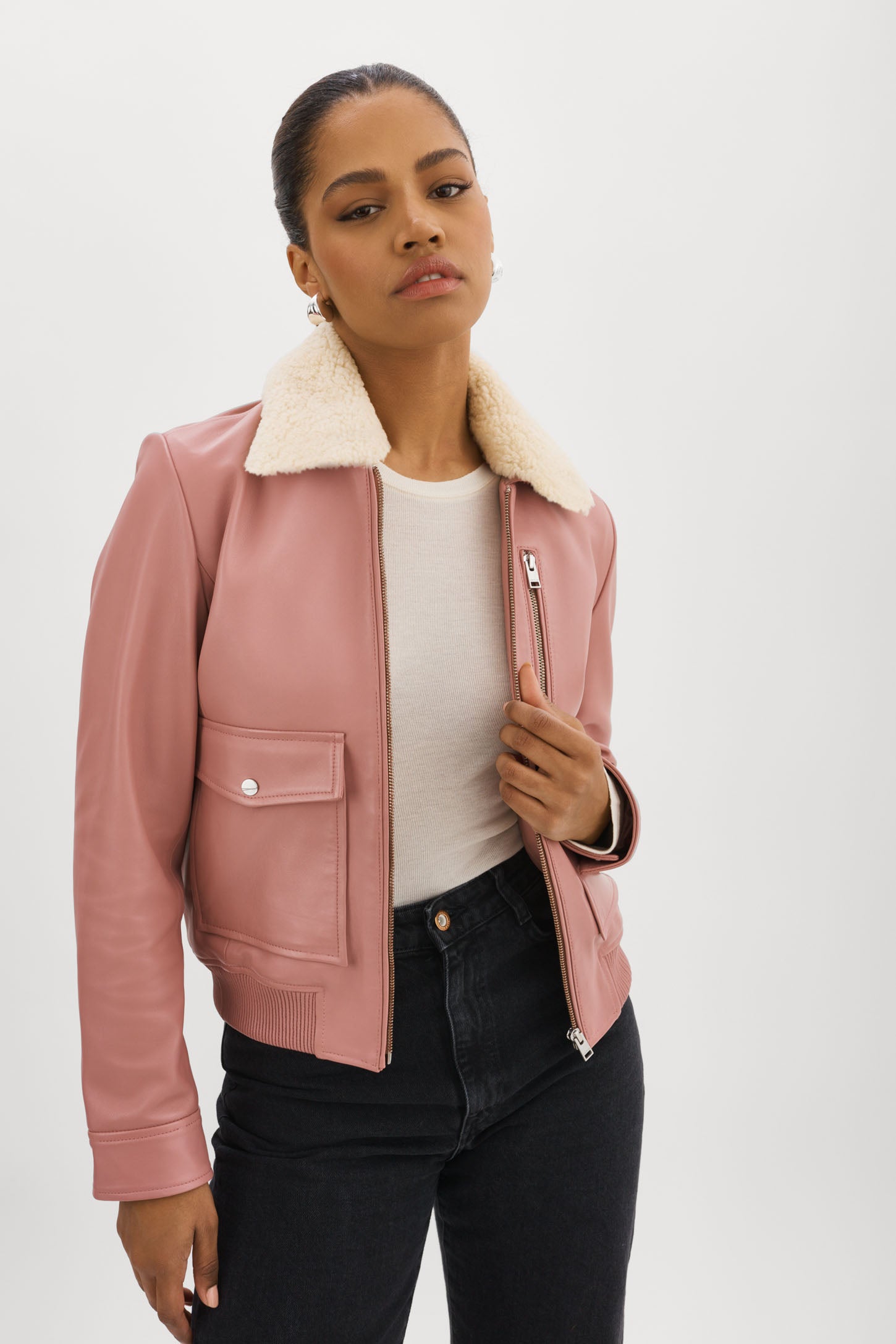 Pink sales aviator jacket