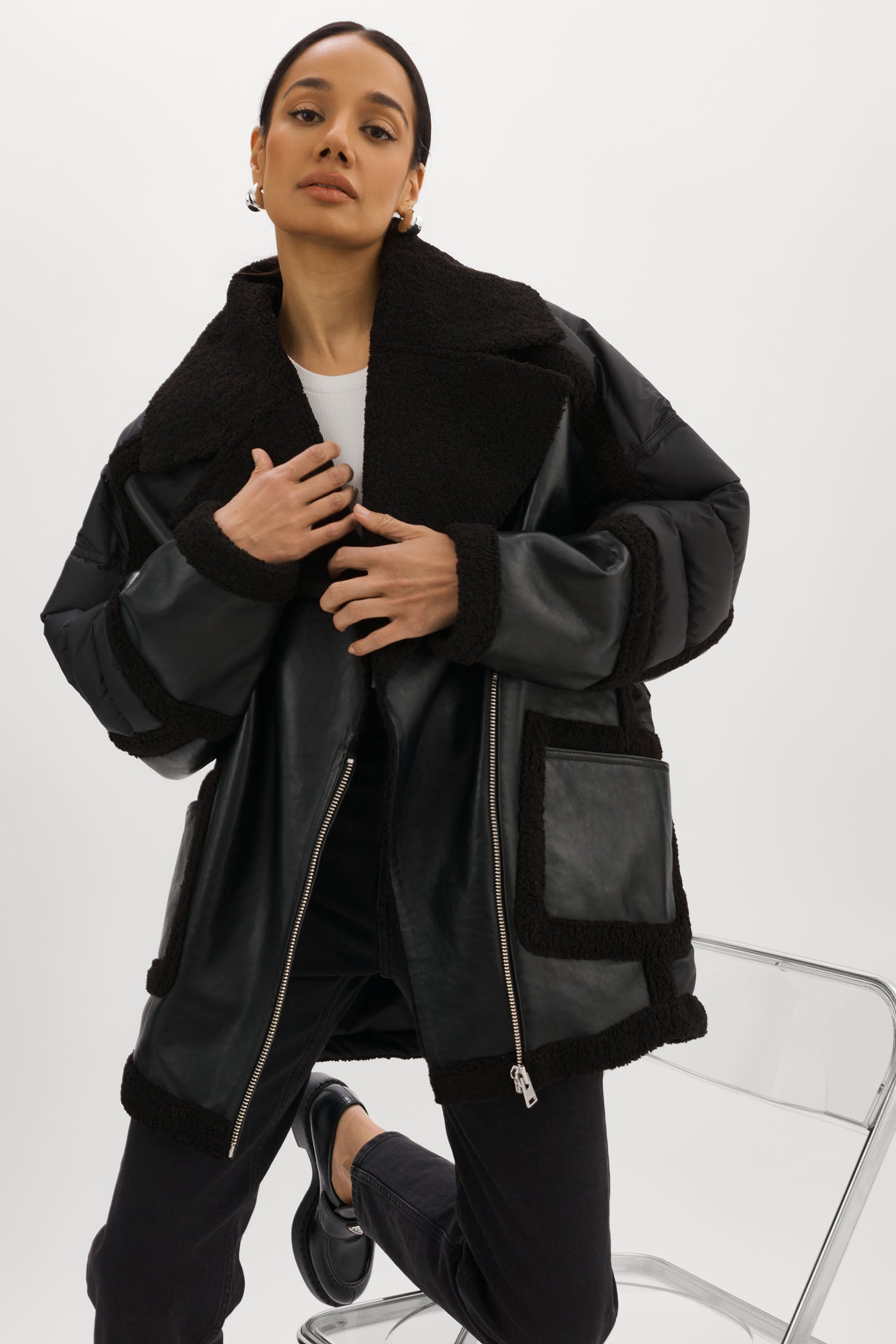 LISA  Oversized Mixed Media Cocoon Jacket – LAMARQUE