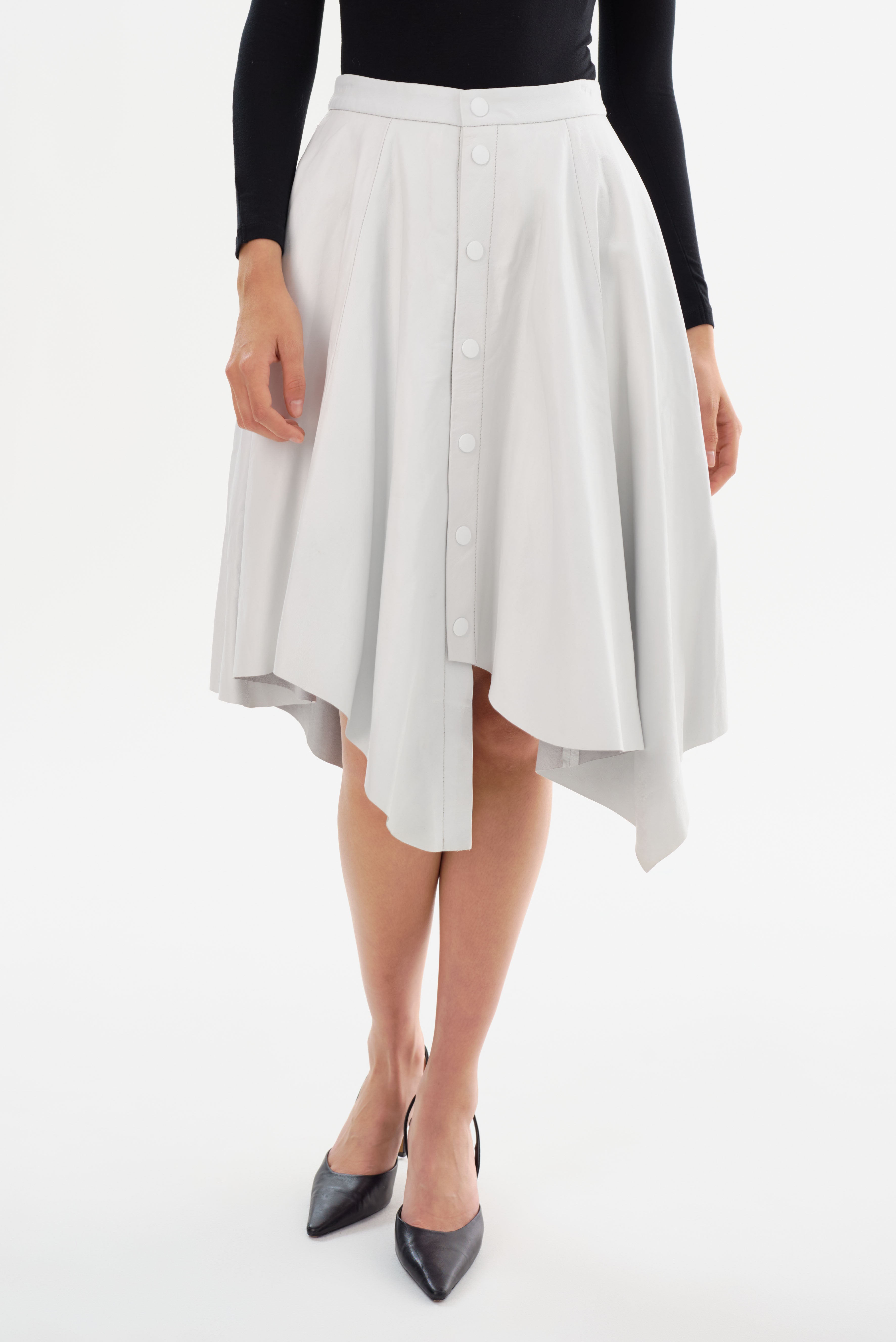 White leather asymmetrical skirt discount
