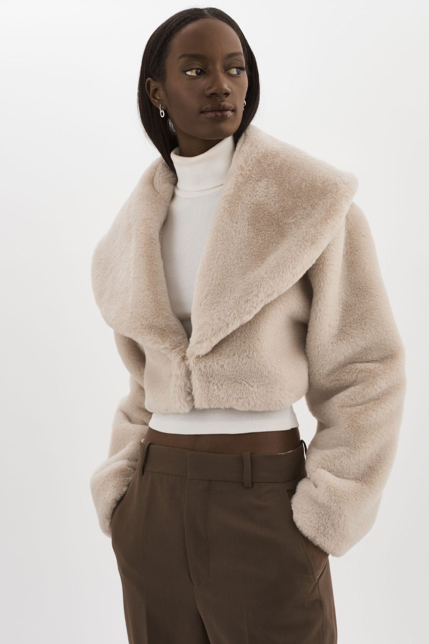 DANIKA Faux Fur Crop Jacket - Main Image
