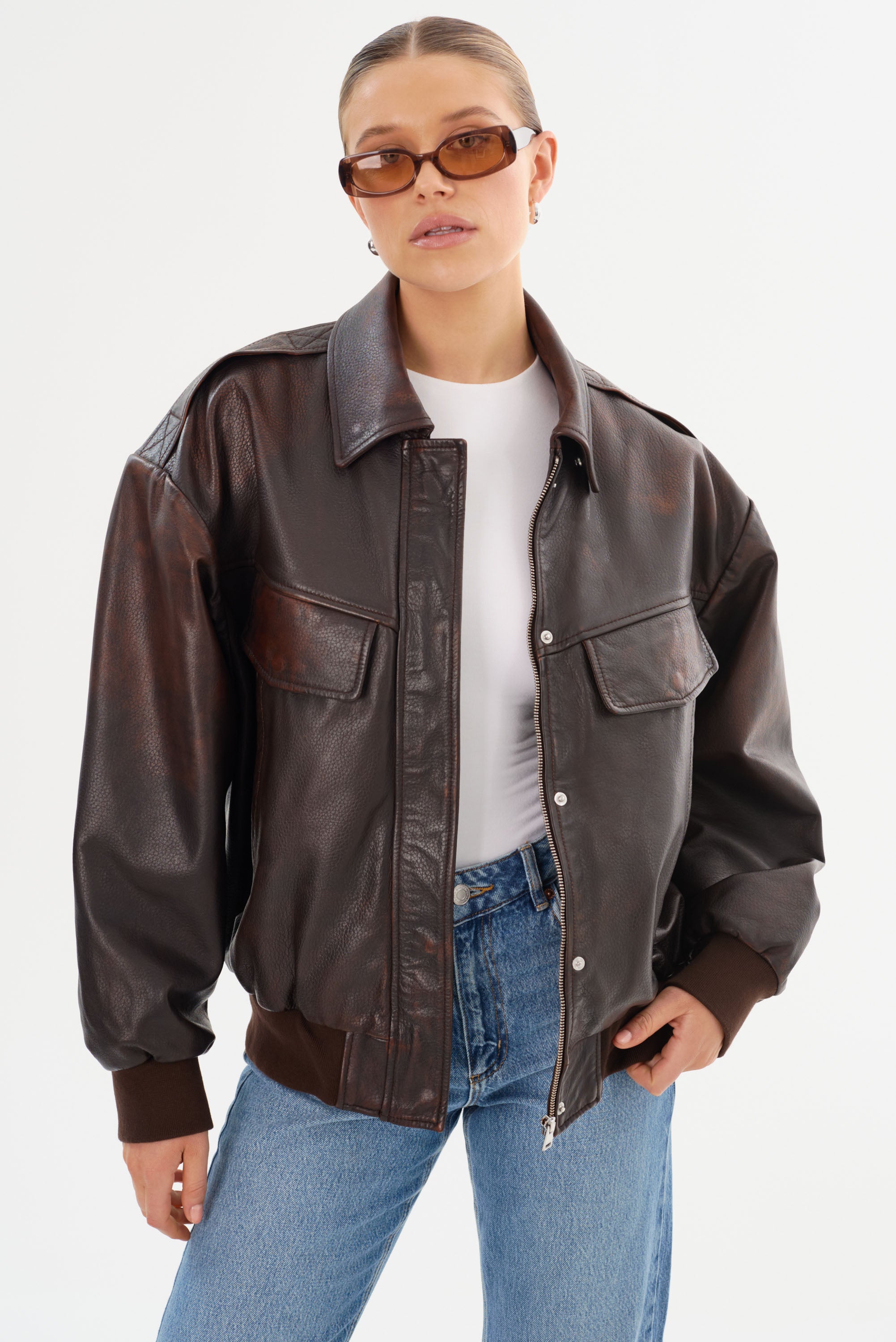 Lamb leather bomber jacket on sale