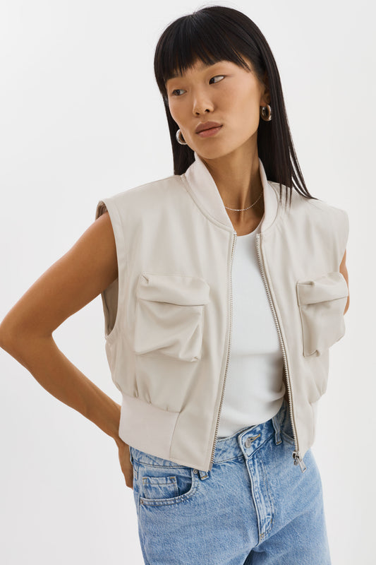 XAIA | Faux Leather Convertible Bomber Jacket
