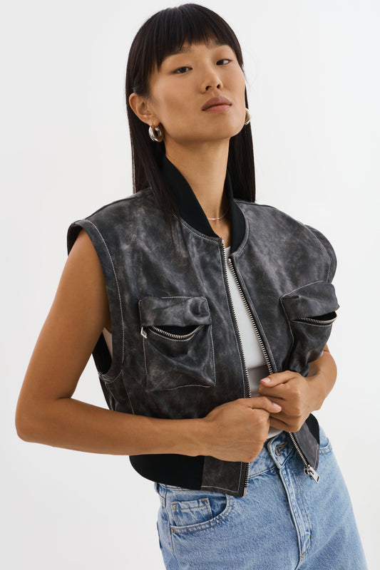 XAIA | Faux Leather Convertible Bomber Jacket