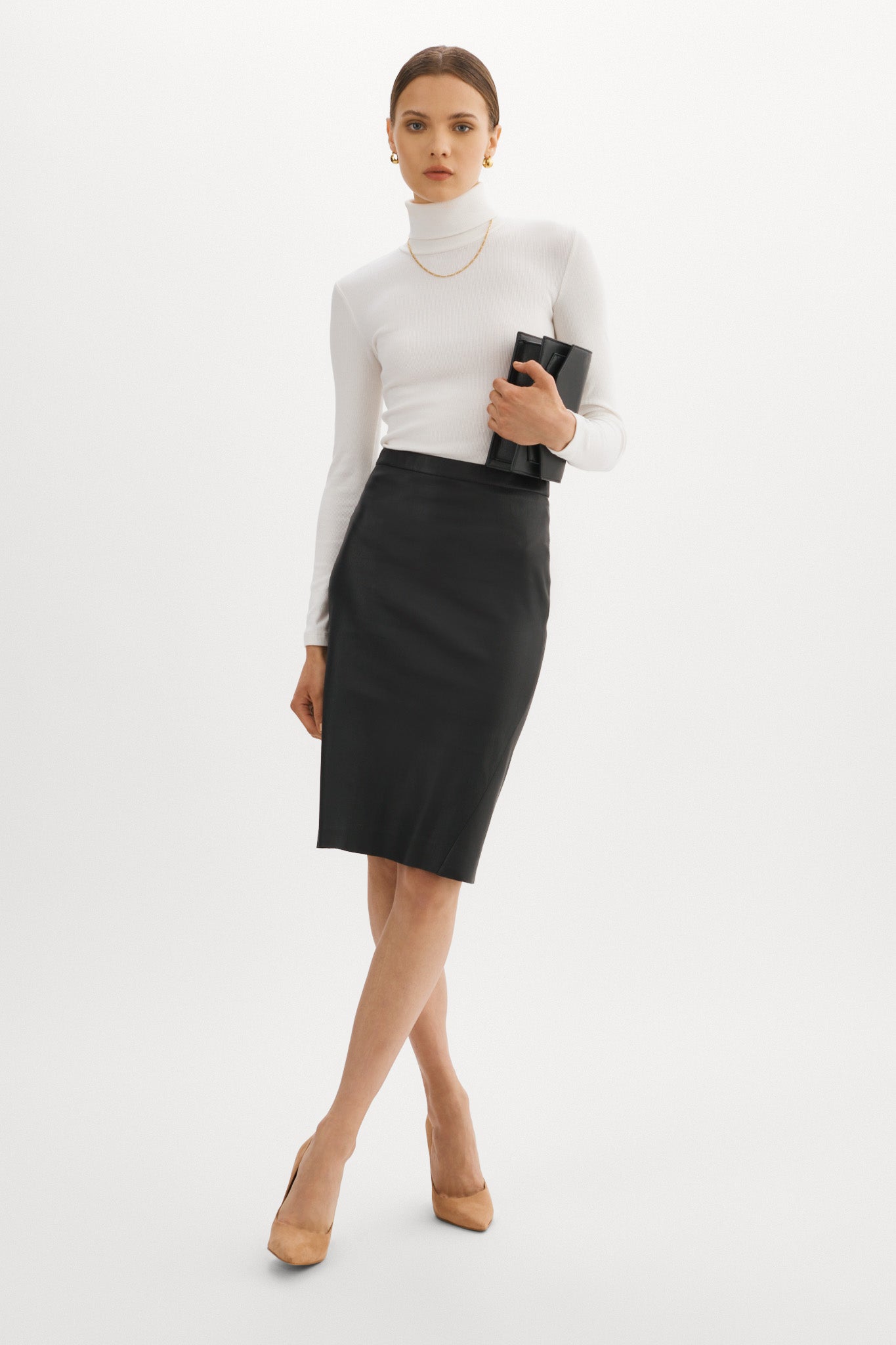 Black Leather Leather Pencil Skirt And Top Faux Leather Pencil