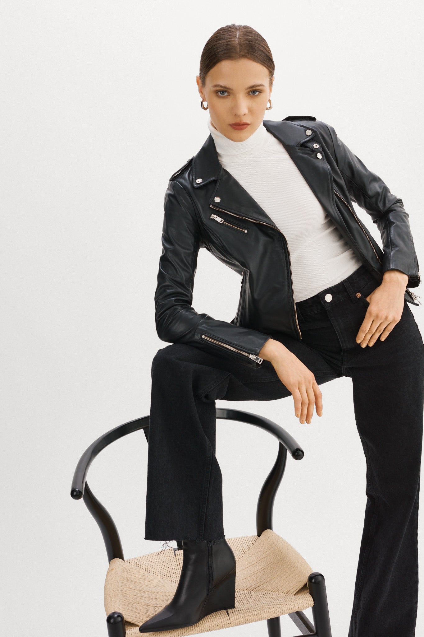 Fitted black sales leather jacket womens