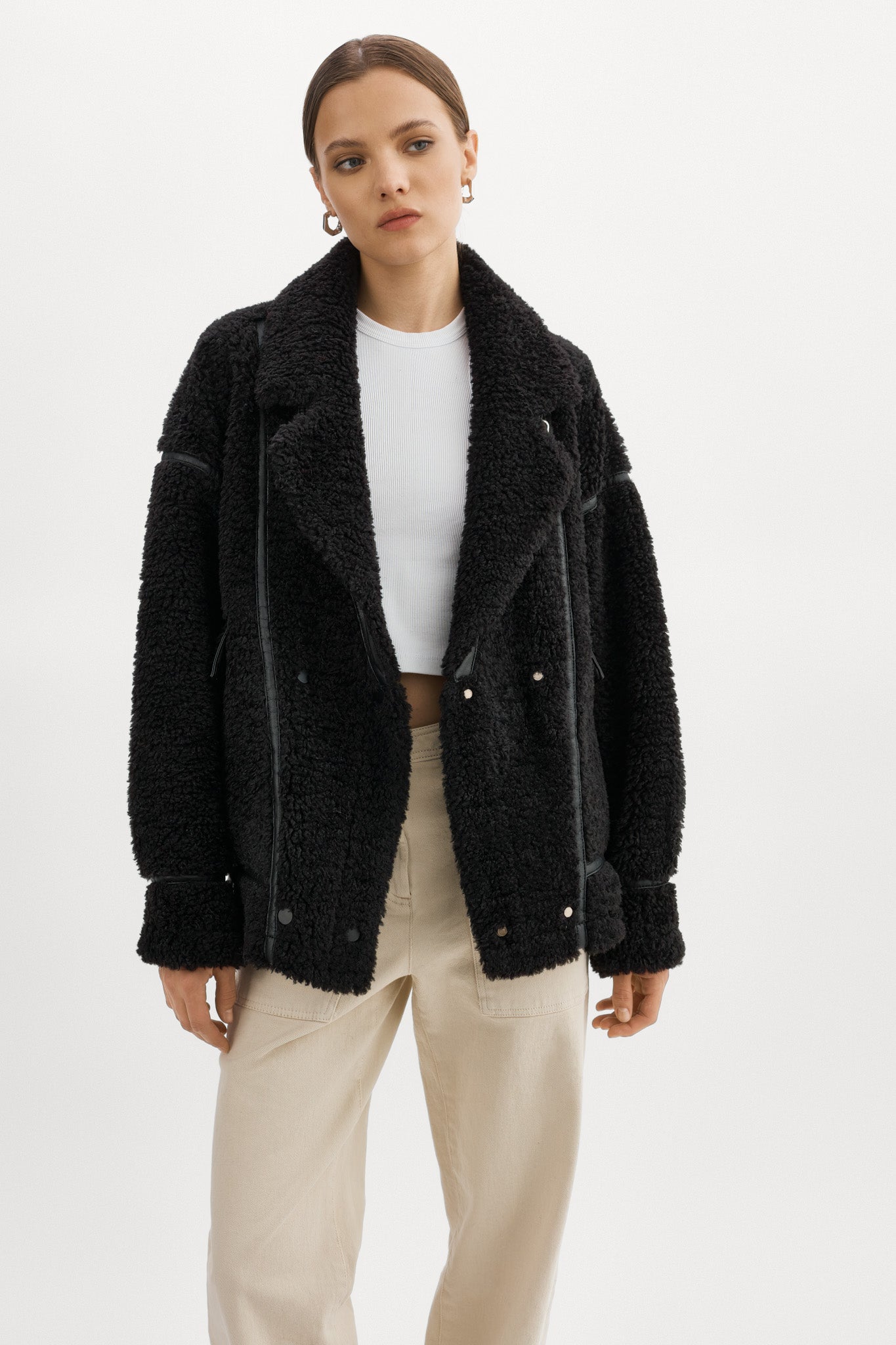 BADU | Oversized Faux Shearling Jacket - Black / XXS