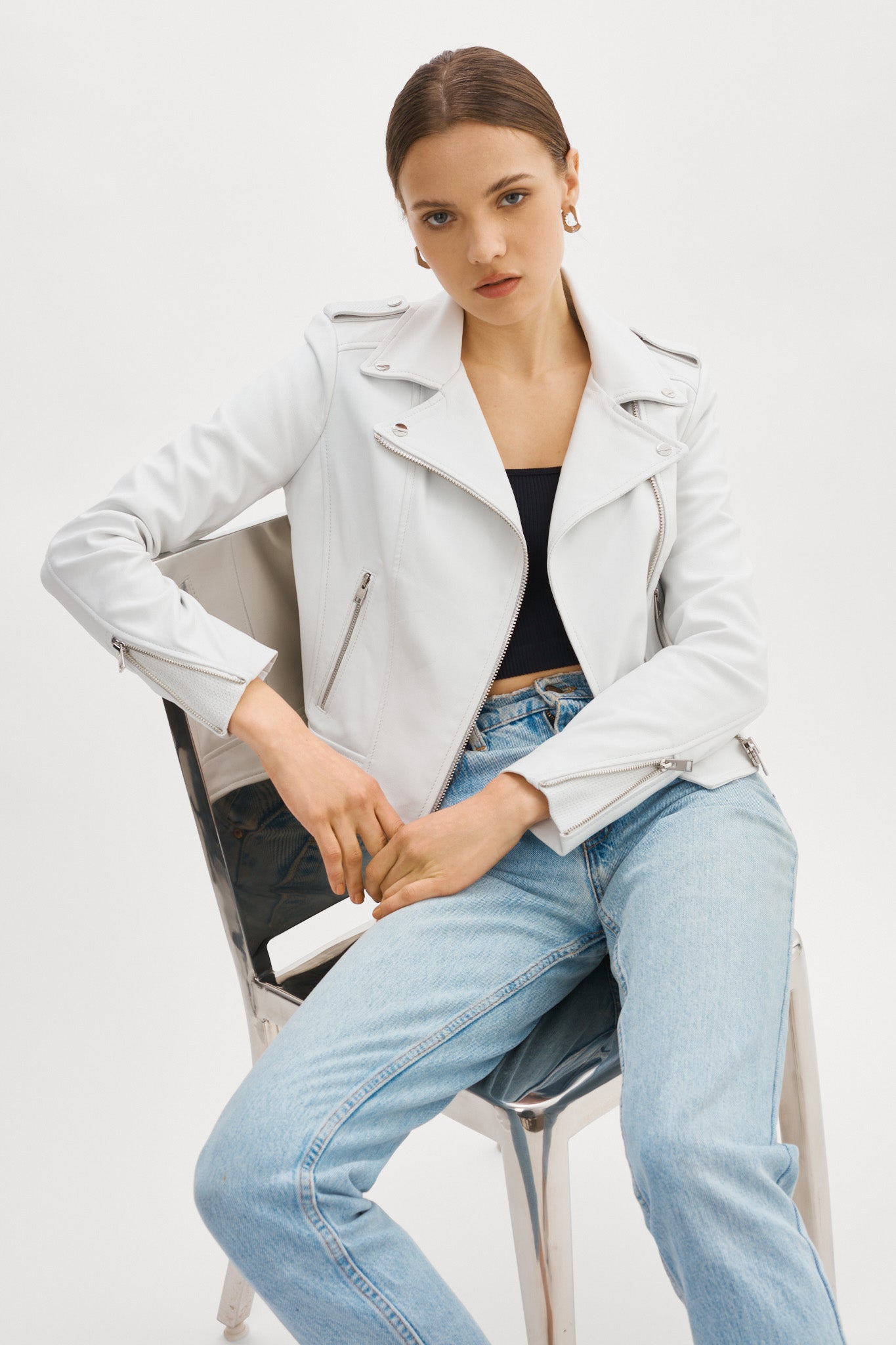 womens white leather jacket