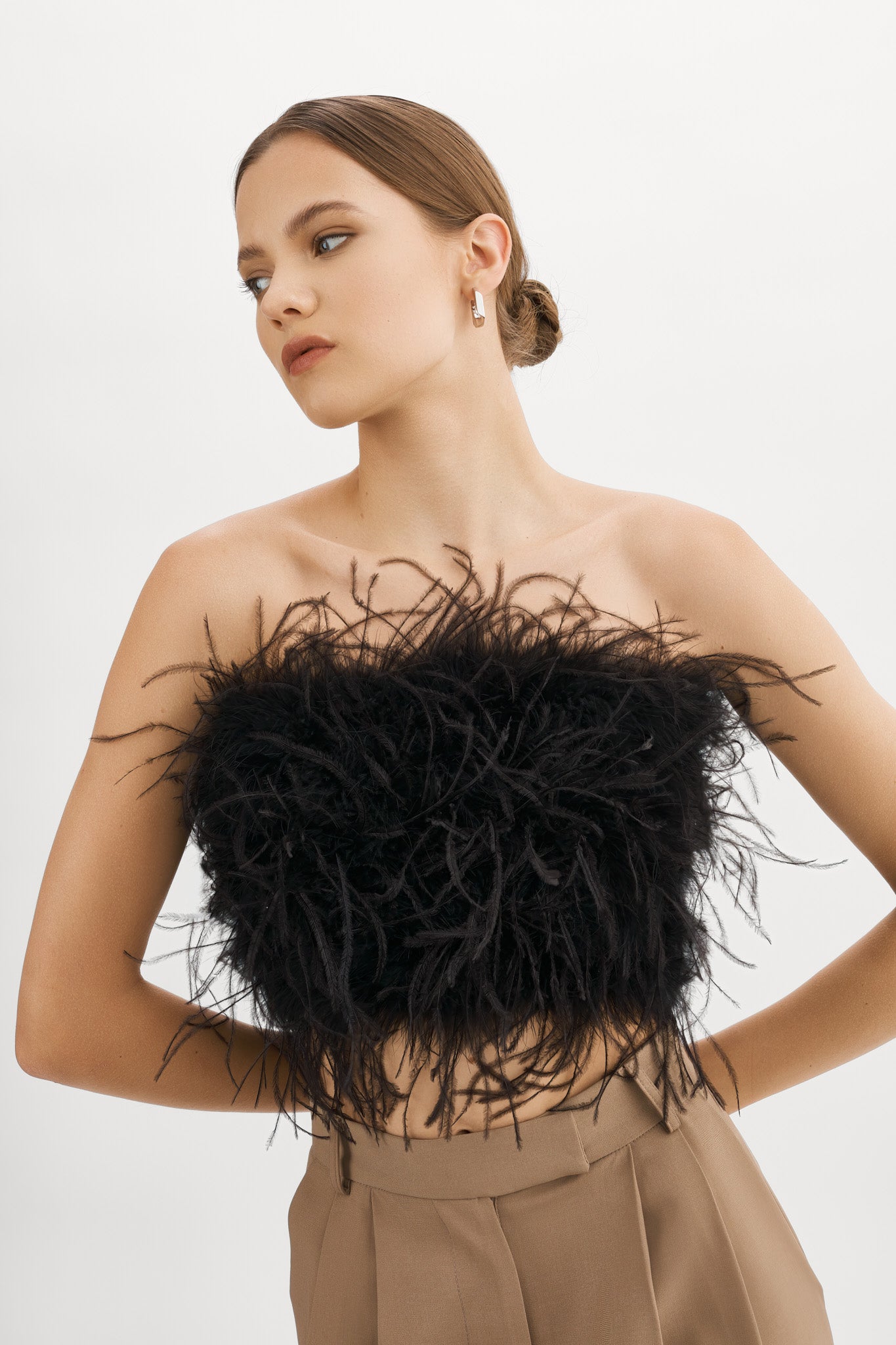 Black Feather Bandeau Top