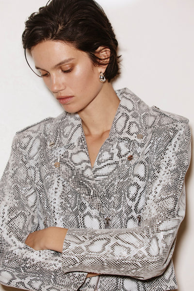 DENALDA | Cropped Leather Biker Jacket
