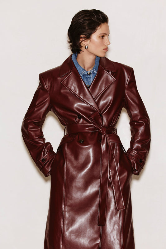 IOLANTHE | Faux Leather Trench Coat