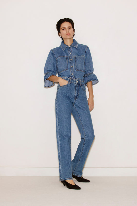 CAROLINA D | Ruffle Sleeve Denim Jacket