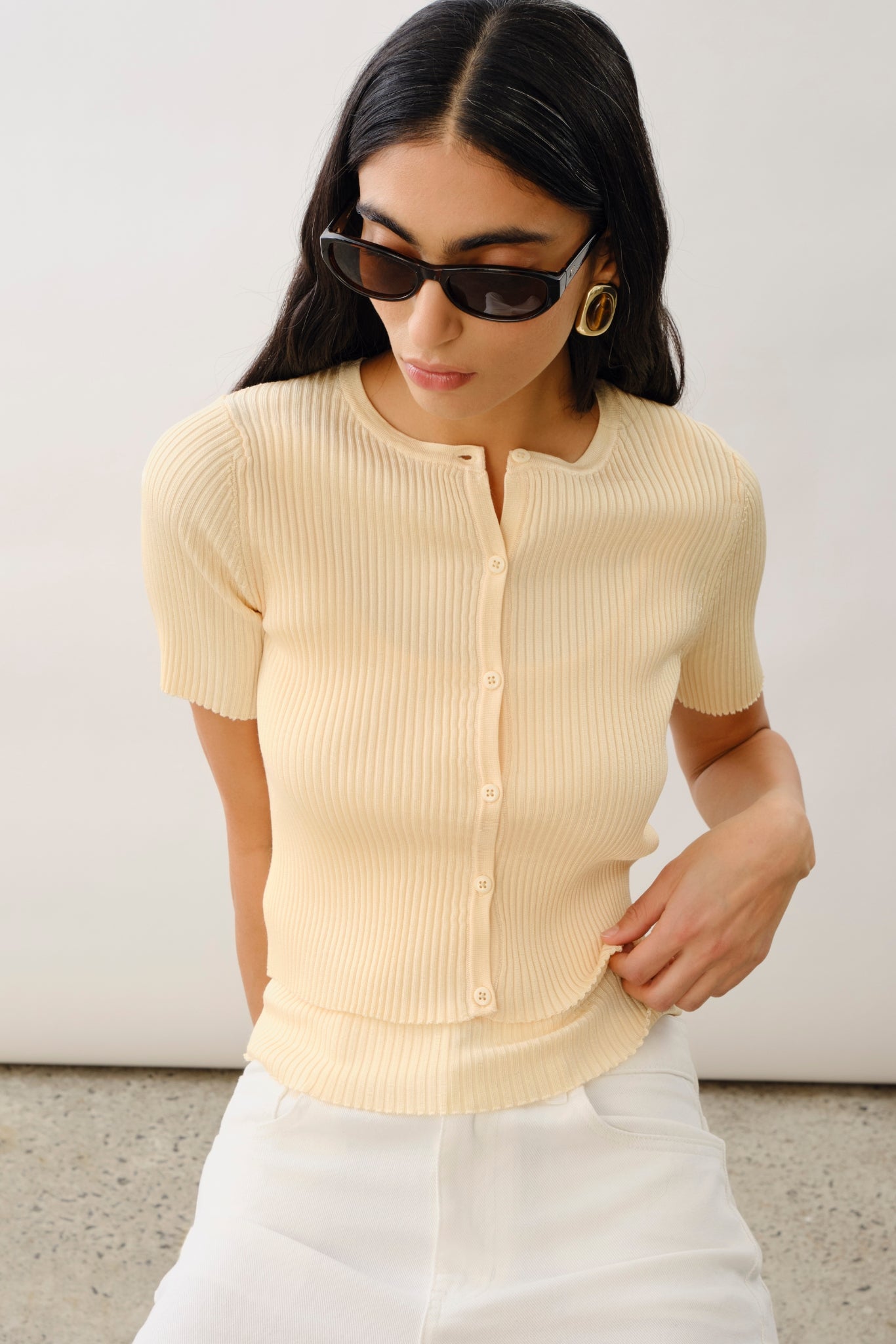 MAEVA | Shimmery Rib Knit Cropped Cardigan