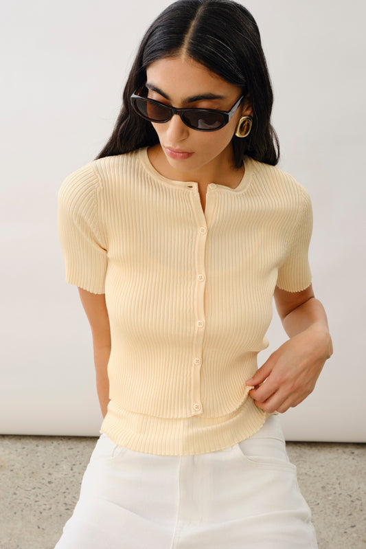 MAEVA | Shimmery Rib Knit Cropped Cardigan