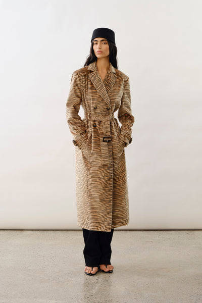 LESLIE | Faux Hair Tiger Print Trench Coat
