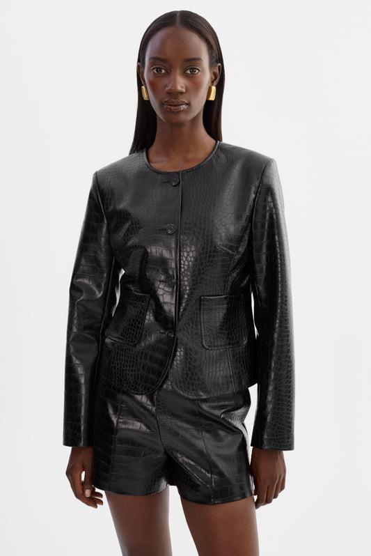 AGNES | Faux Leather Croco Jacket