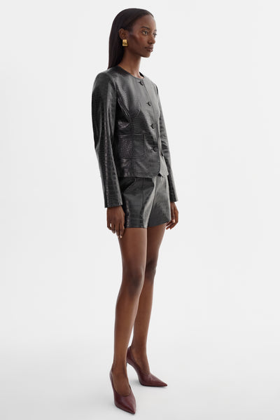 AGNES | Faux Leather Croco Jacket