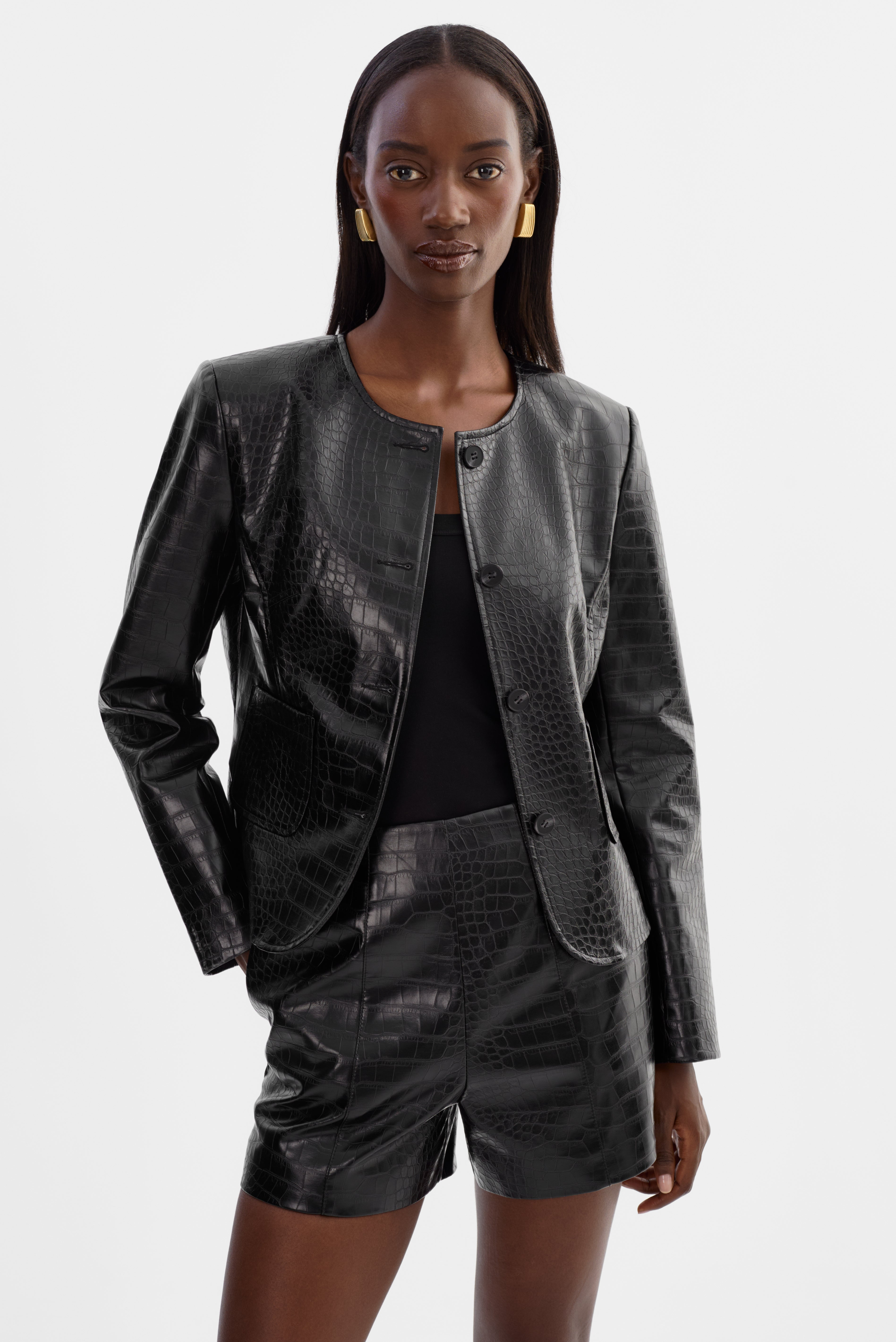 AGNES | Faux Leather Croco Jacket