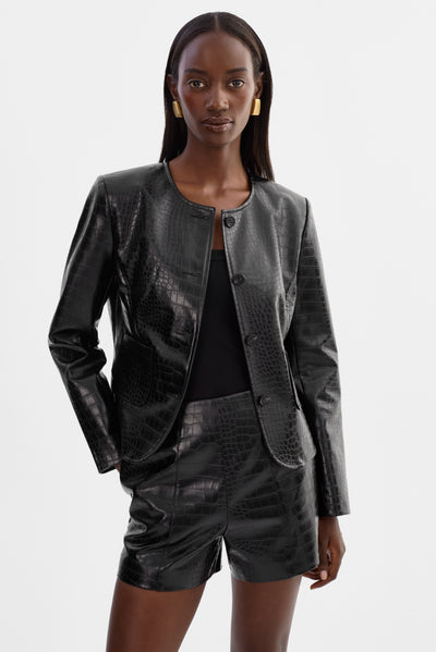 AGNES | Faux Leather Croco Jacket