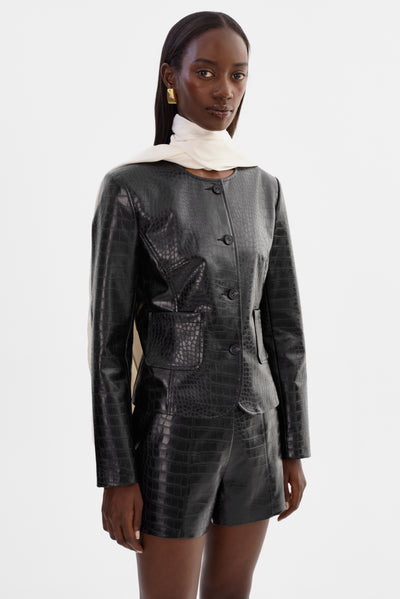 AGNES | Faux Leather Croco Jacket