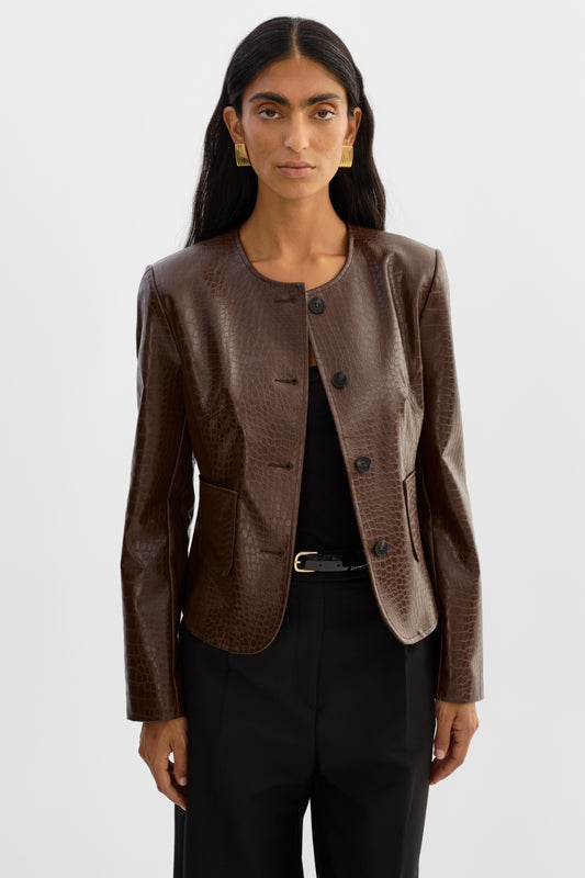 AGNES | Faux Leather Croco Jacket