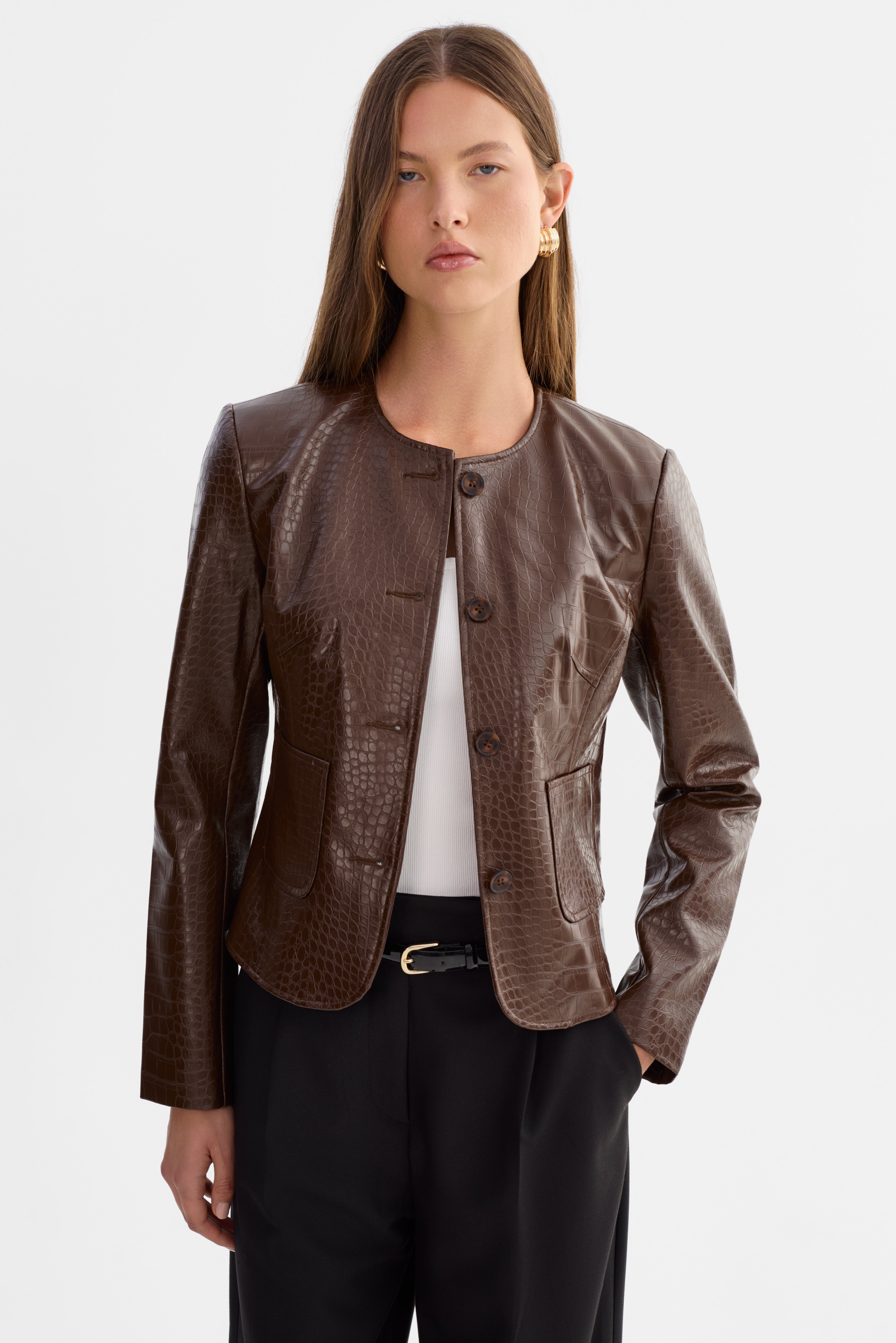 AGNES | Faux Leather Croco Jacket