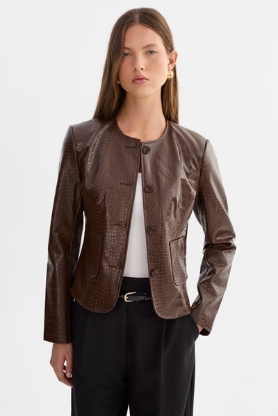 AGNES | Faux Leather Croco Jacket