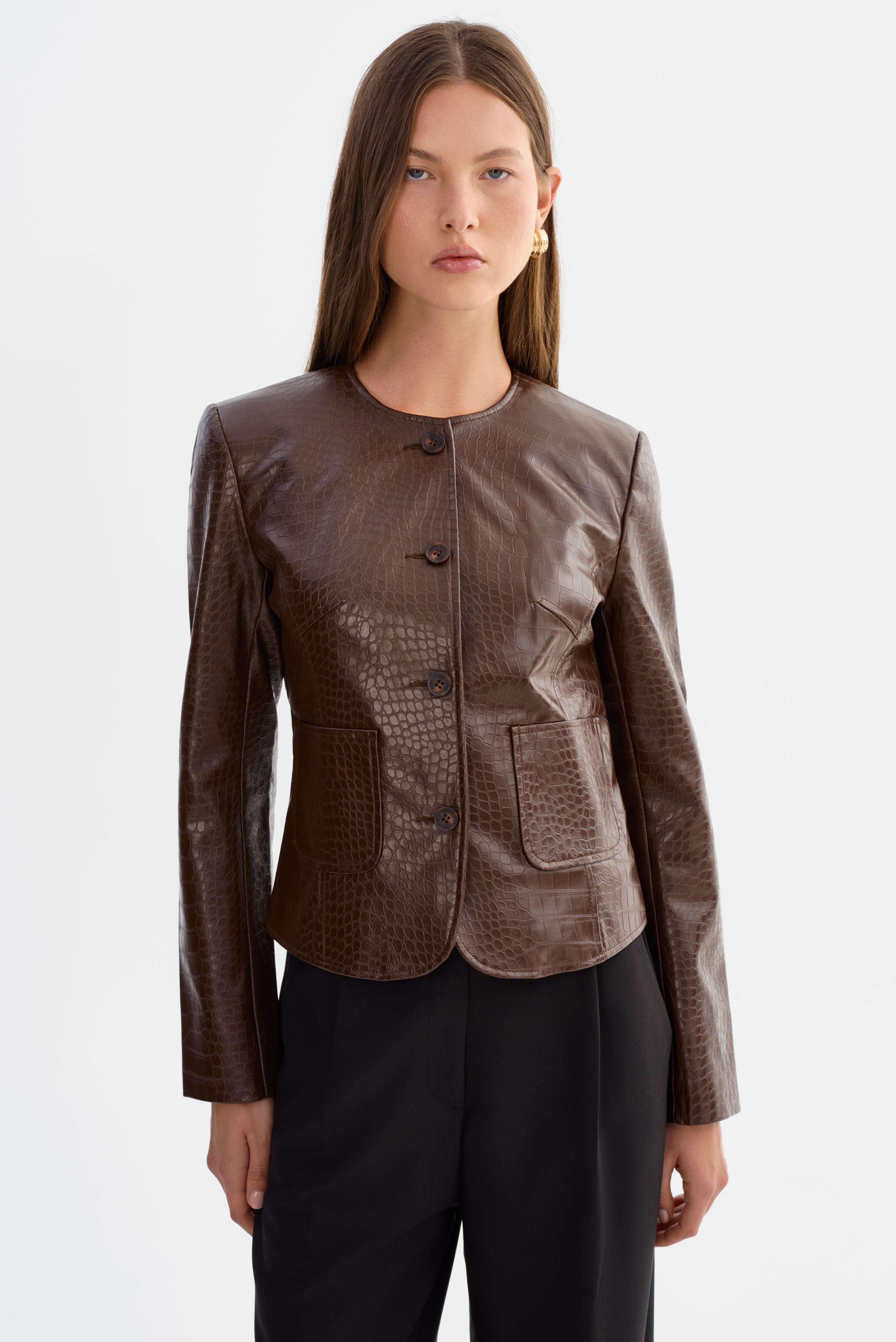 AGNES | Faux Leather Croco Jacket
