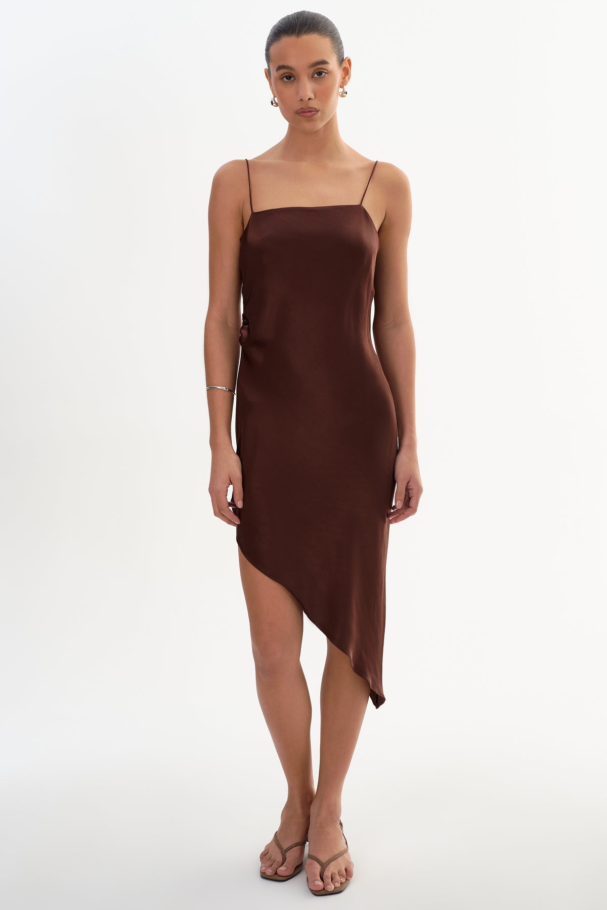 brown asymmetric dress Lamarque Ashley Asymmetrical - Wedding_Guest_Dress 90s Babydoll Dress Women Color:Rose/Gold Print* The rich chocolate hue