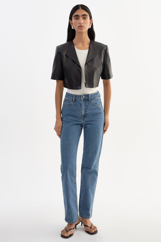 AVIANA | Collarless Leather Jacket