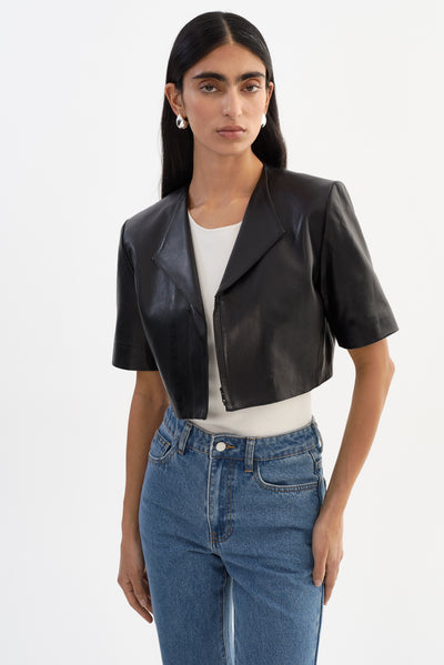 AVIANA | Collarless Leather Jacket