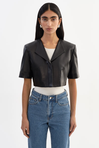 AVIANA | Collarless Leather Jacket