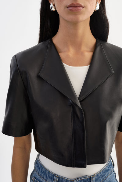AVIANA | Collarless Leather Jacket