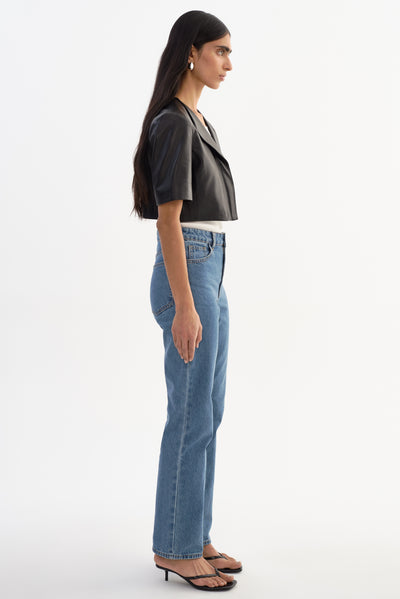 AVIANA | Collarless Leather Jacket